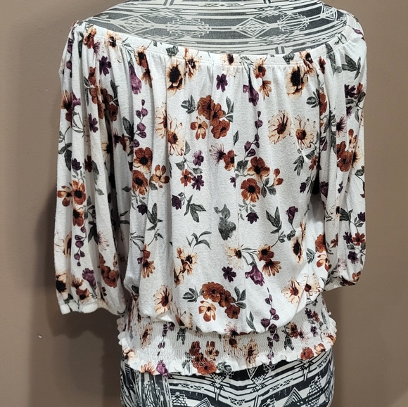 Floral Off-Shoulder Smocked Waisted Women's Peasant Top - Picture 8 of 8